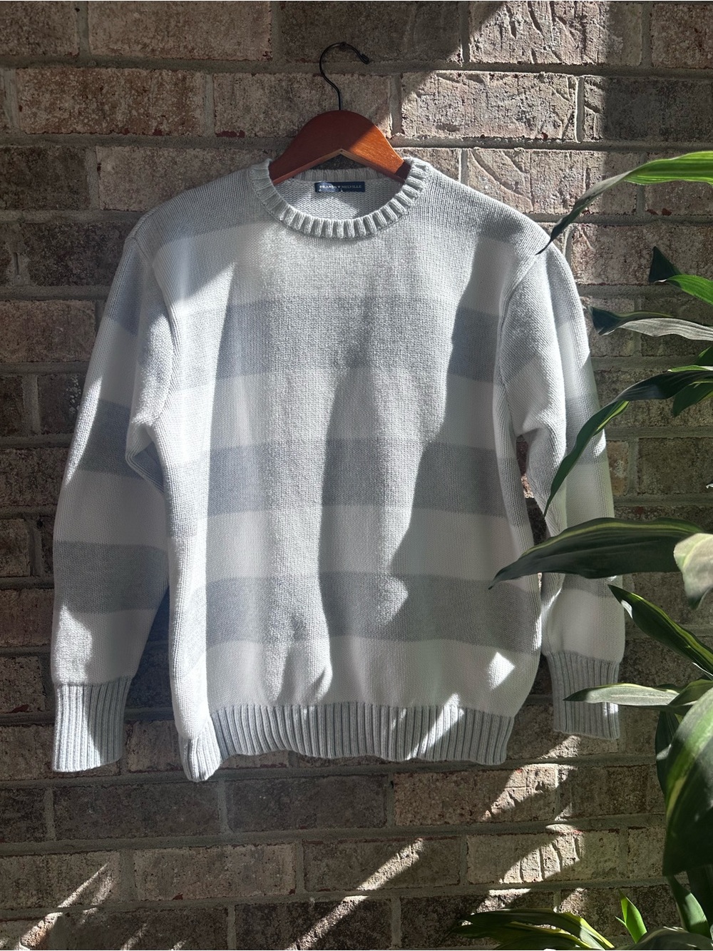 Oversized Light Gray & White Stripe Crewneck Sweater one size